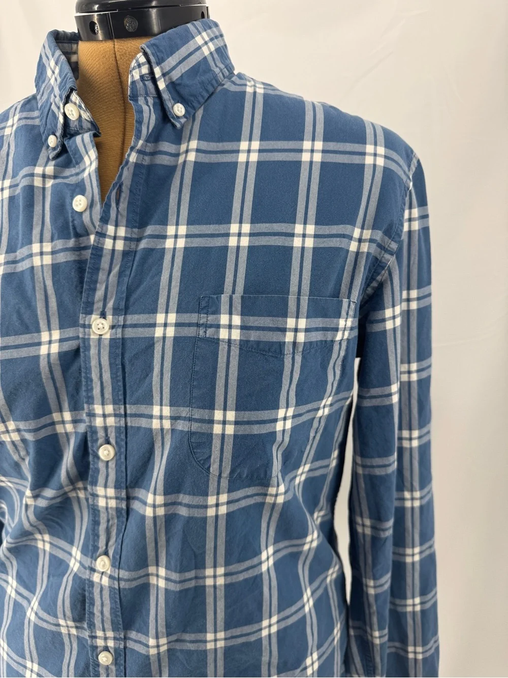 J. Crew Men's Navy and White Plaid Button-Down Shirt 0228